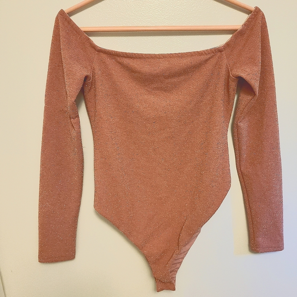 AE Studio Pink Sparkly Longsleeve Bodysuit Size M
